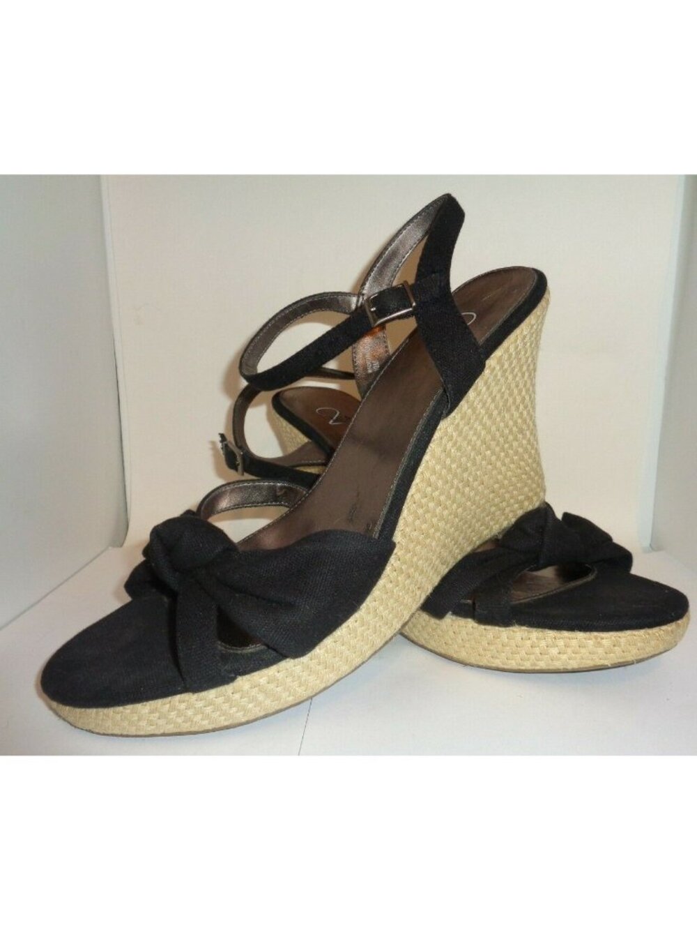 Women's Black Canvas Espadrille Wedge Sandals Size 10- Brand is MIA-2
